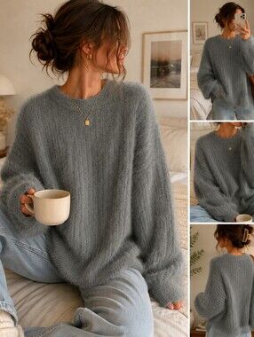 Aerie oversized relaxed fit ribbed cozycore sweater crew neck sage green sz XS
